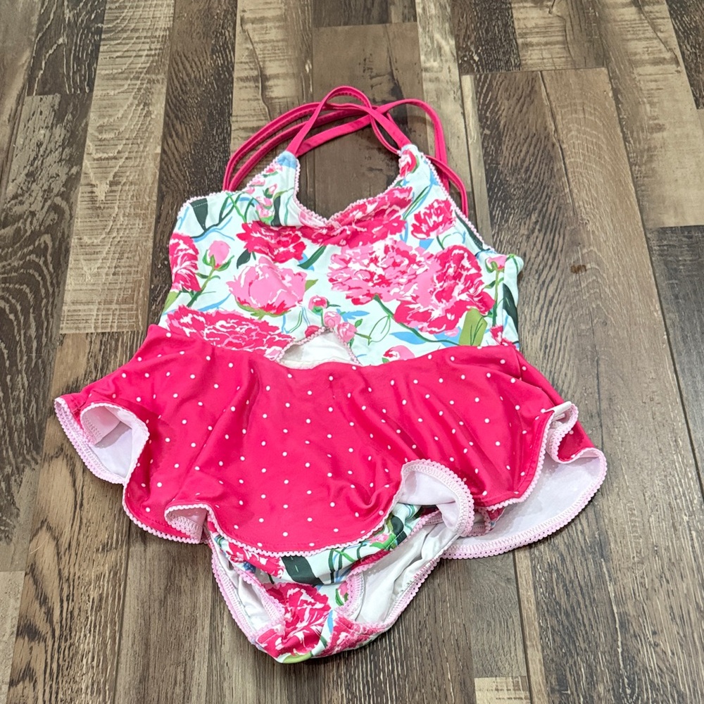 SweetHoney Floral & Hot Pink Ruffle One-Piece Swimsuit